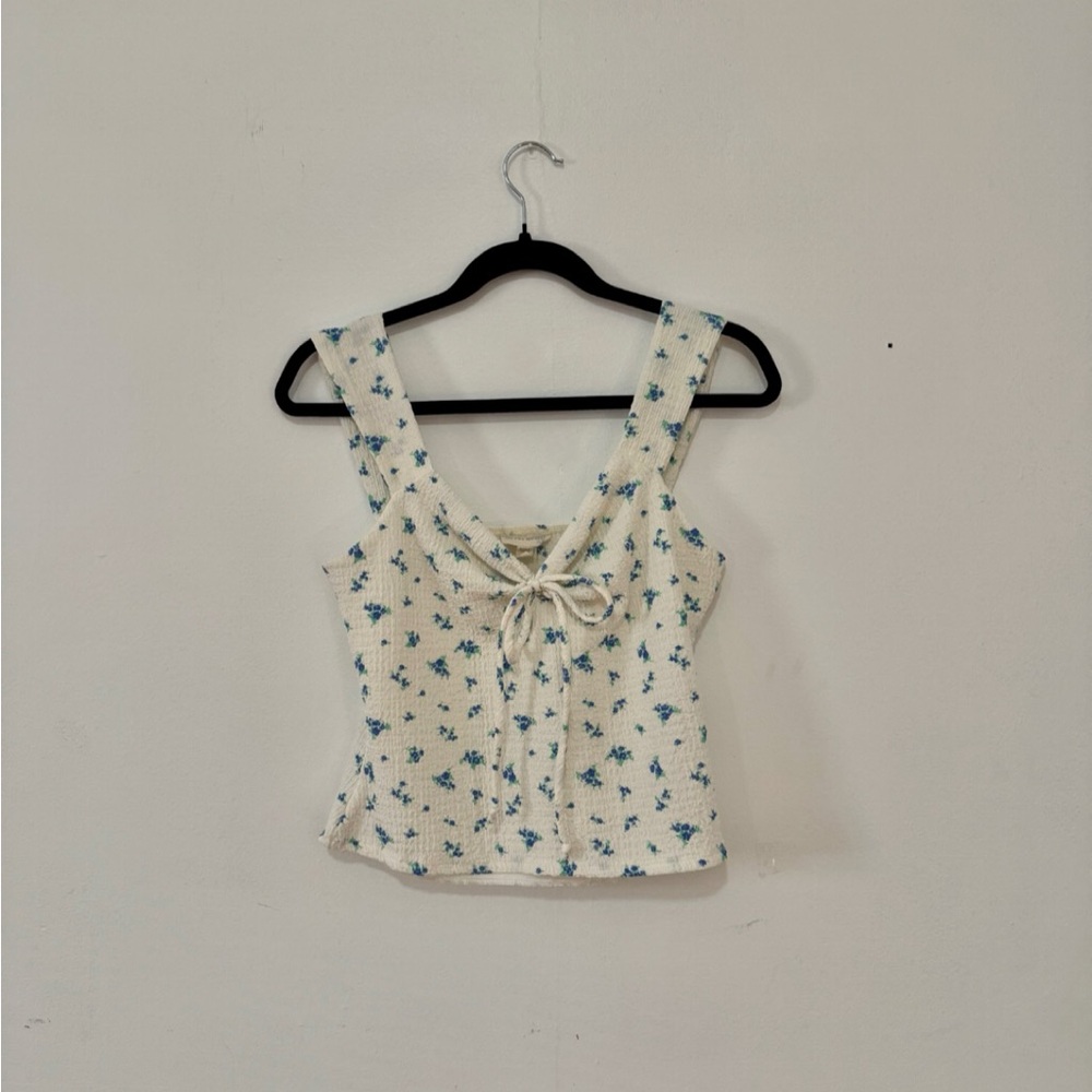 See You Monday Cream and Blue Floral Tank Top